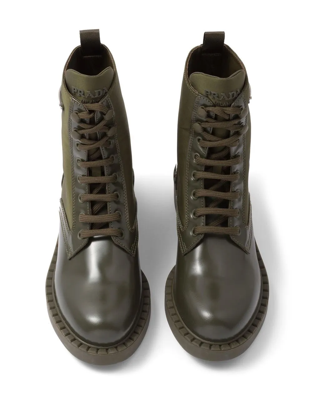 Prada Brushed-leather Panelled Ankle Boots In Green | ModeSens