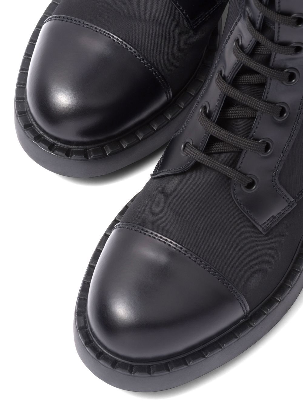 Shop Prada Brushed Leather Lace-up Boots In Schwarz