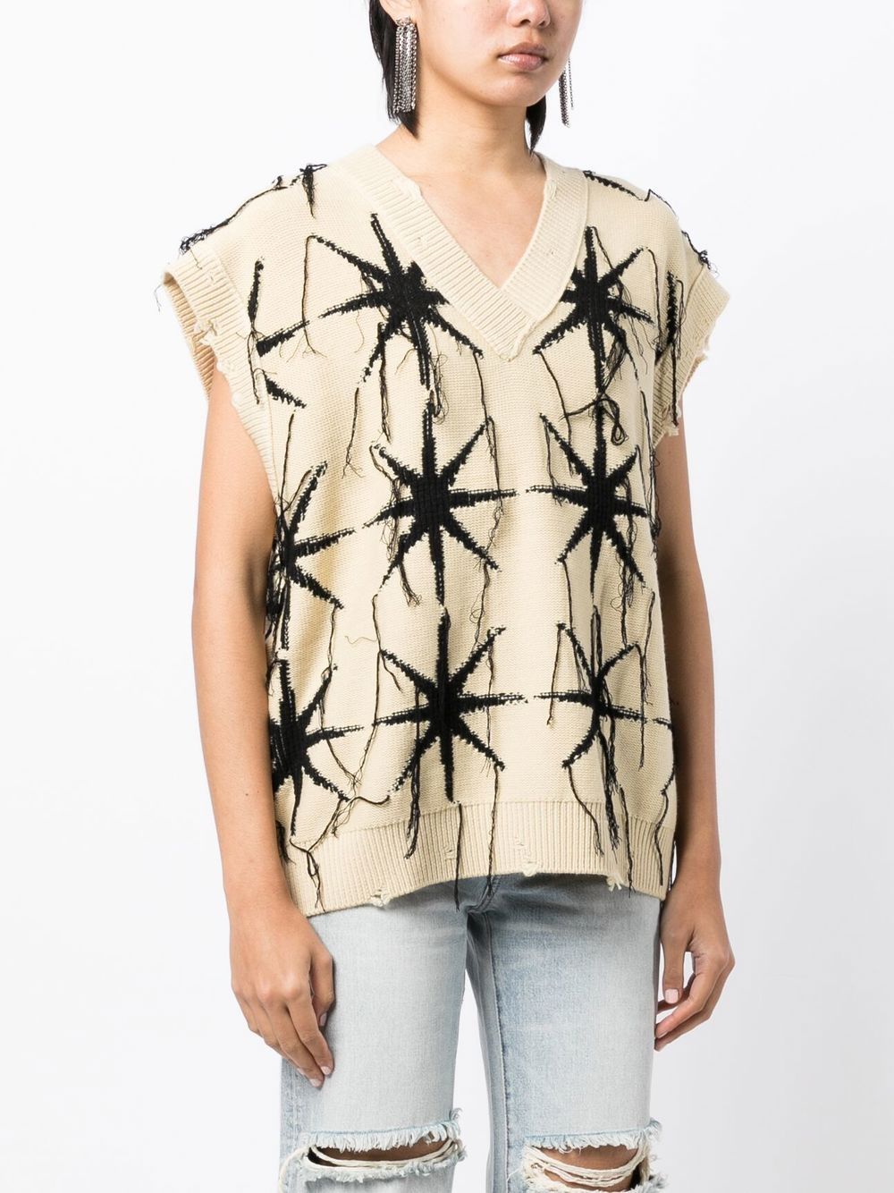 Shop Jnby Patterned Intarsia Knit Vest Jumper In Neutrals