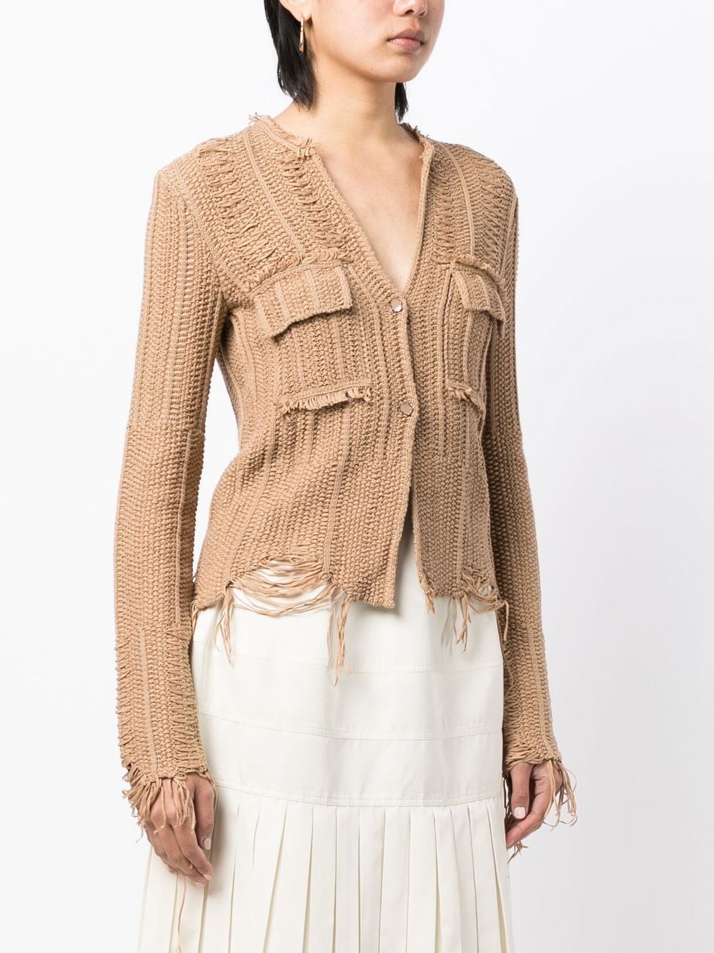 Shop Jnby Cropped Button-up Cardigan In Brown