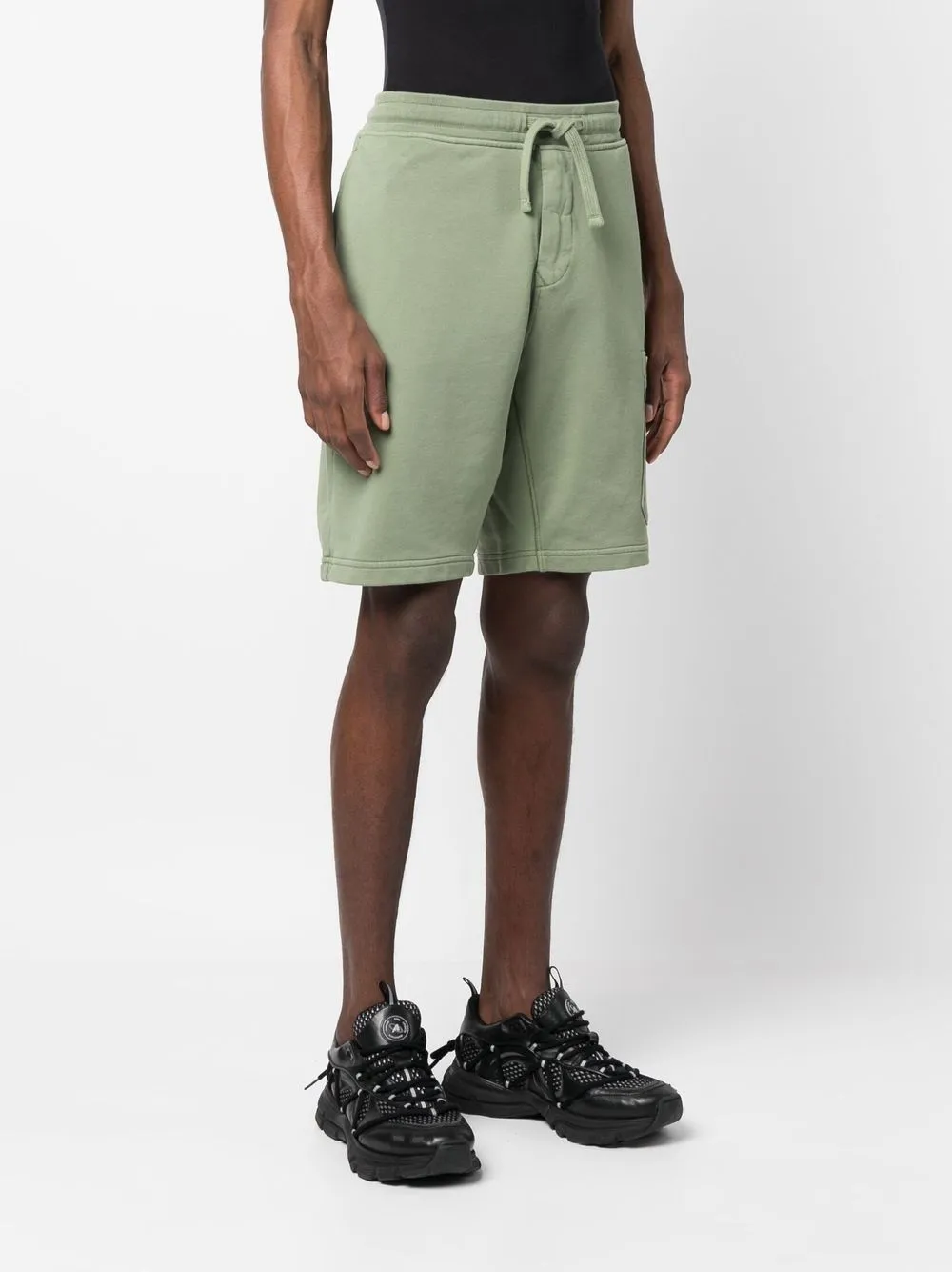 Stone Island Drawstring Logo Patch Shorts In Green
