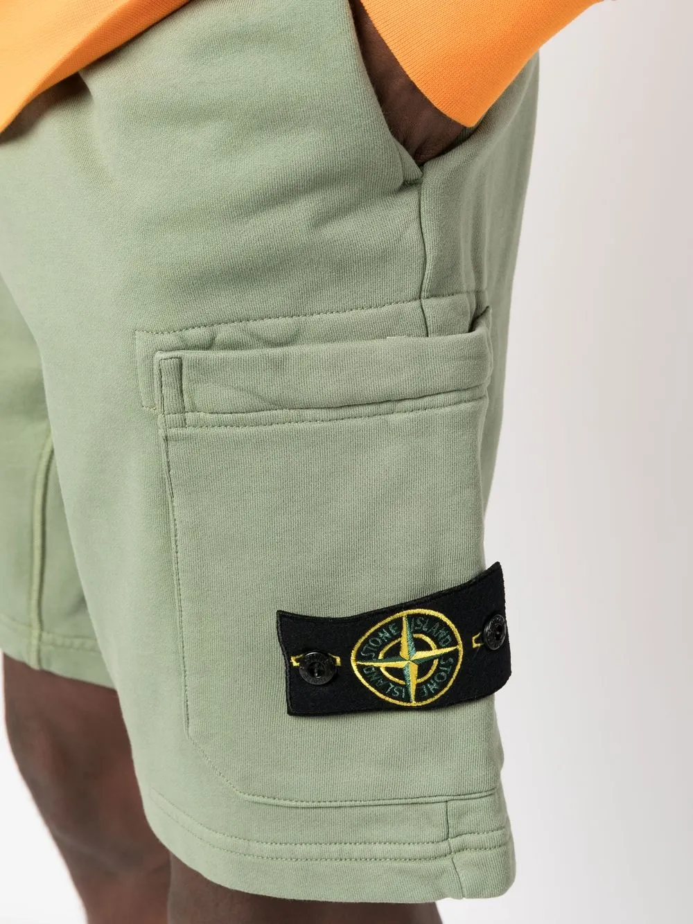 Stone Island Drawstring Logo Patch Shorts In Green