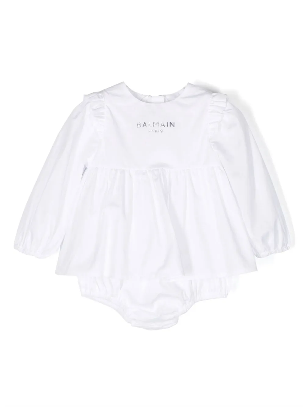 

Balmain Kids vestido con logo estampado y volantes - Blanco