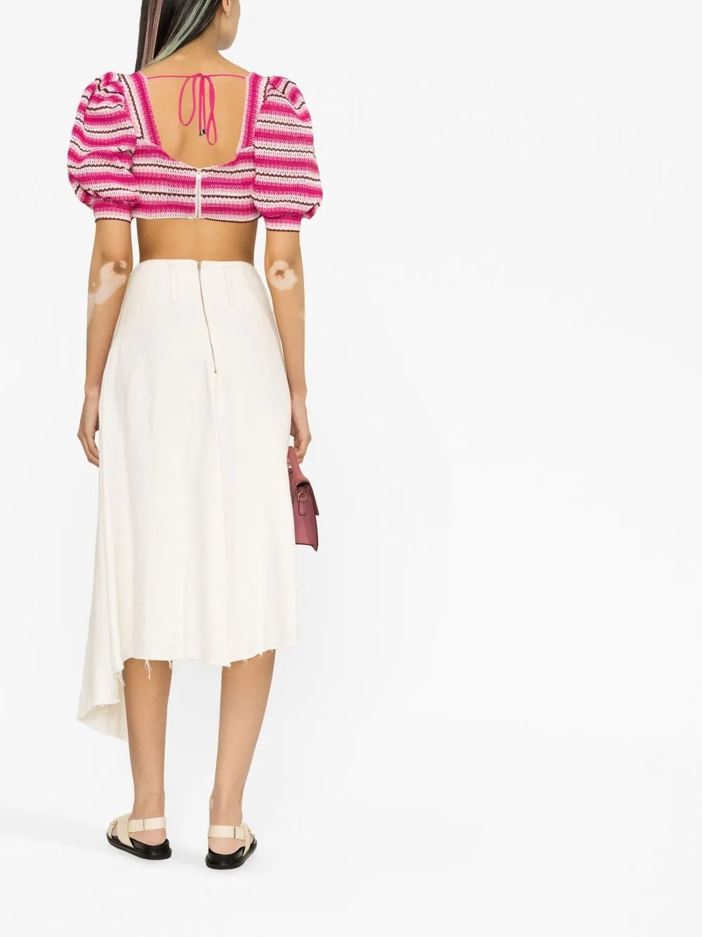 Patbo Cropped Embellished Striped Crocheted Top In Pink
