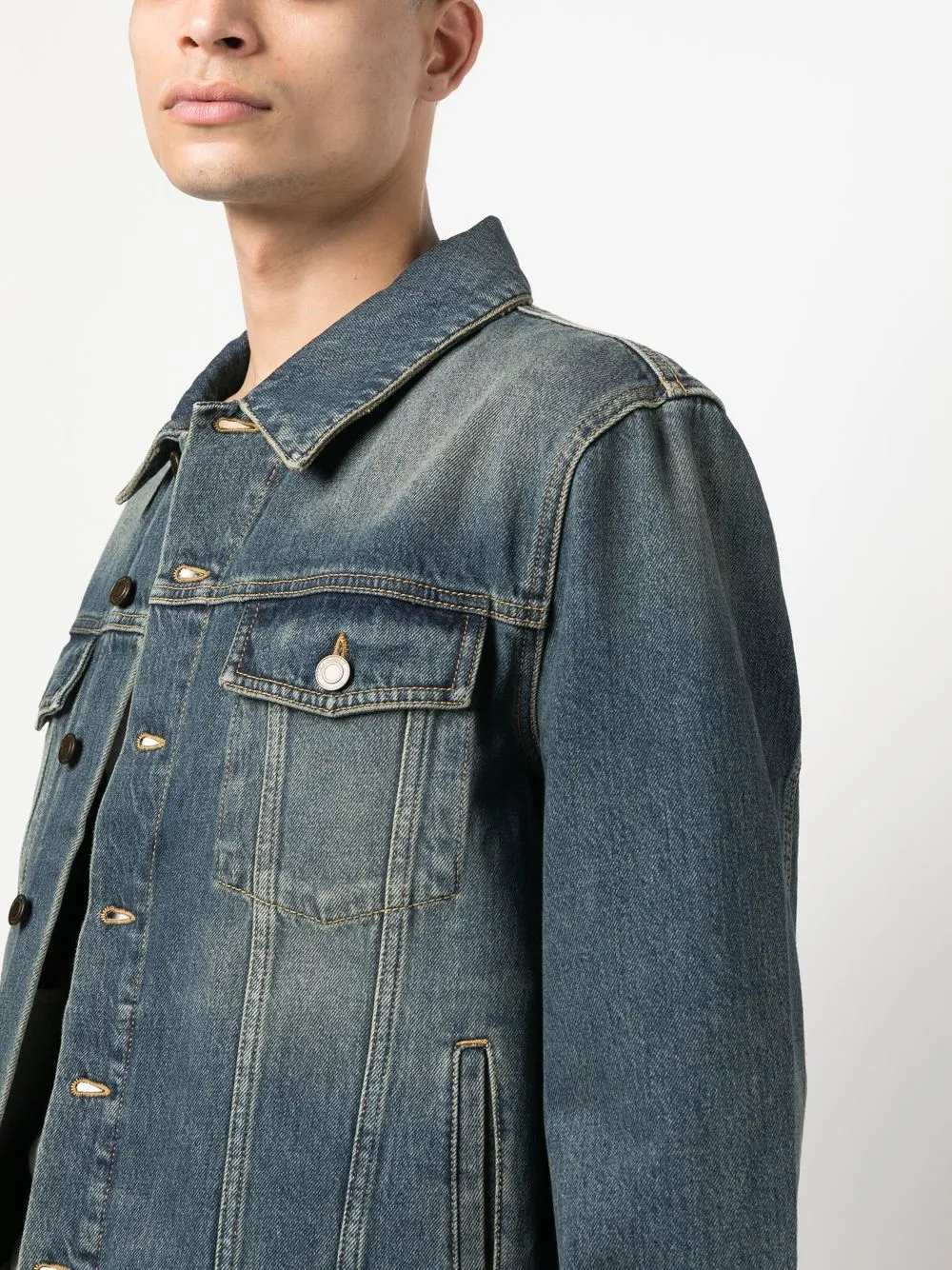 Shop Saint Laurent Cotton Denim Jacket In Blau