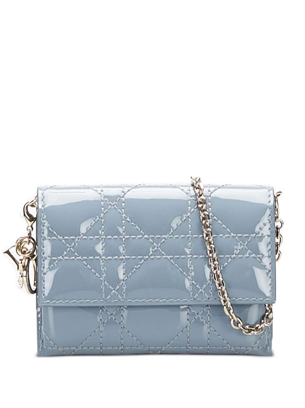 Pre-owned Dior Lady Nano Pouch With Chain In Blue