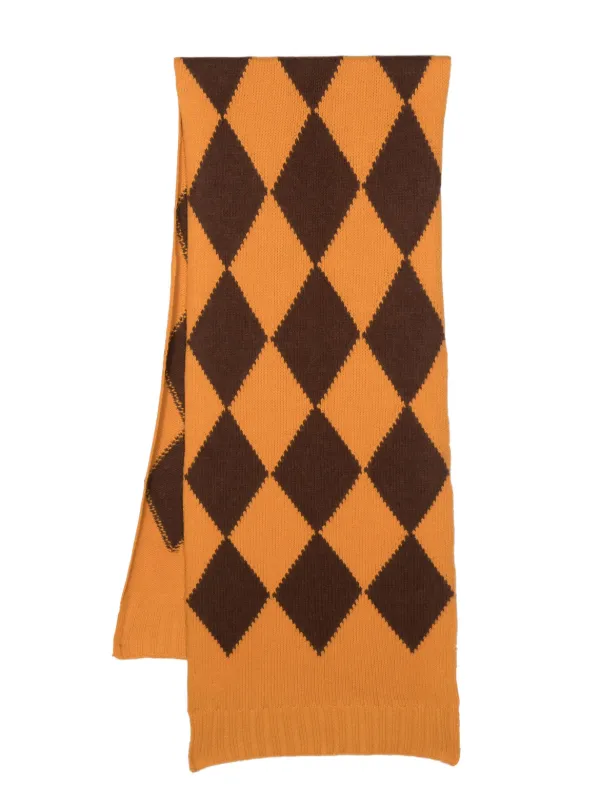 La DoubleJ Argyle-pattern Knitted Scarf in Yellow
