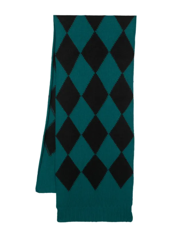 La DoubleJ Argyle-pattern Knitted Scarf in Black