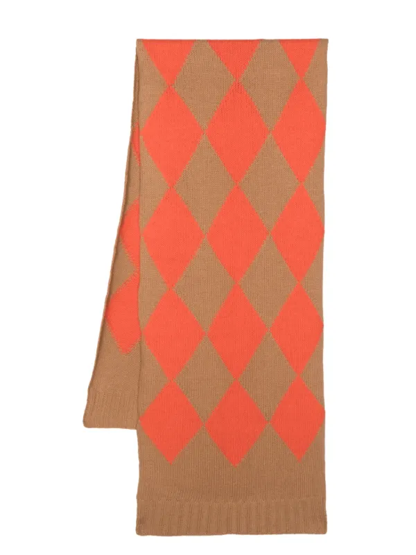 La DoubleJ Argyle-pattern Knitted Scarf in Brown