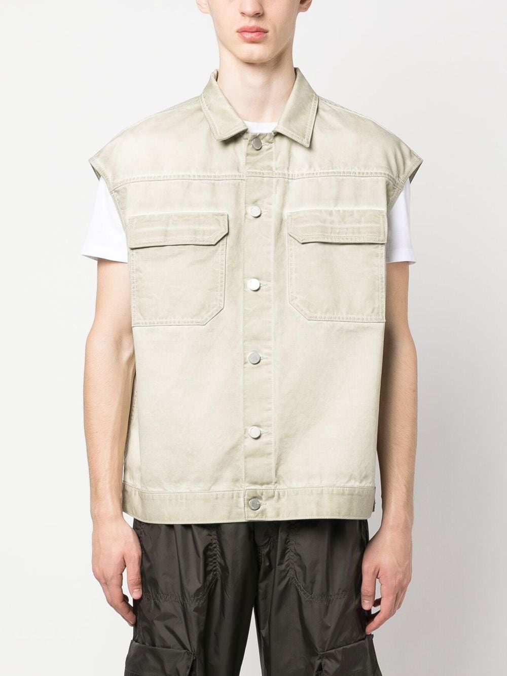 44 LABEL GROUP logo-print sleeveless denim jacket - Neutrals