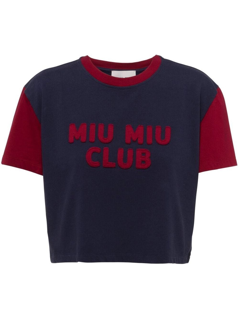 Miu Miu Logo-appliqué Two-tone T-shirt In Blue