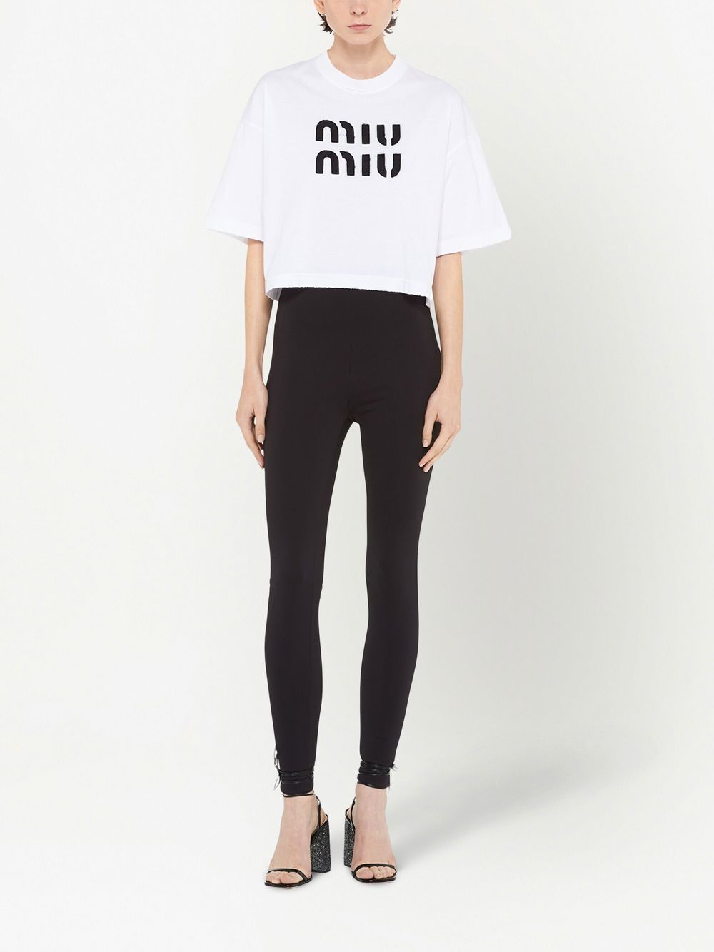 Miu Miu T-shirt met geborduurd logo - Wit