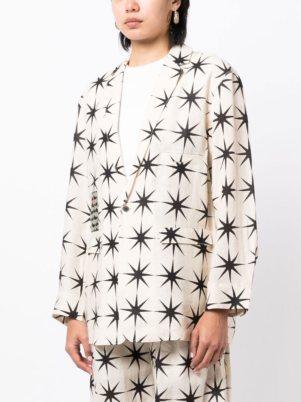 Shop Jnby Printed Linen Blazer In Brown