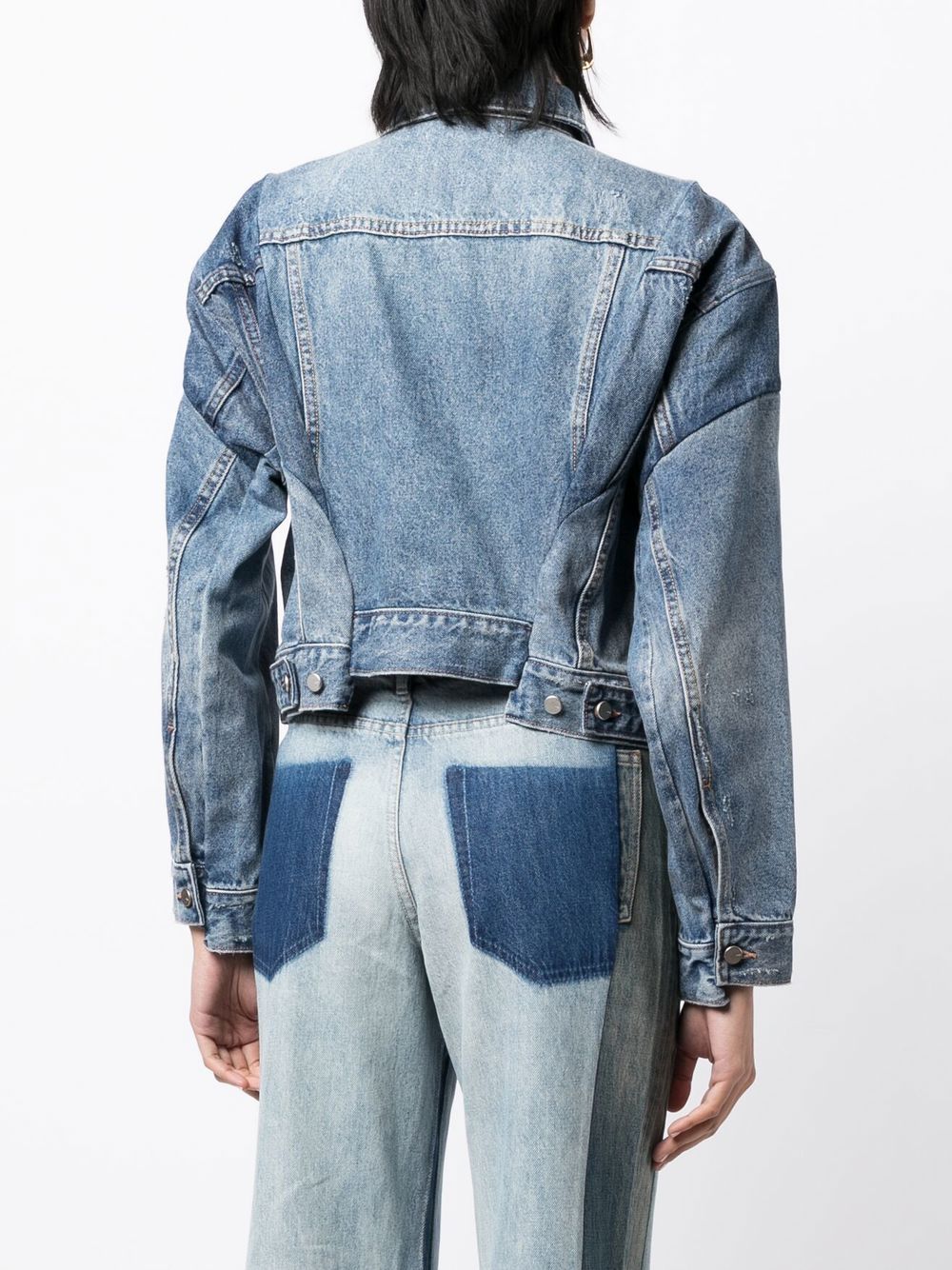 Shop Jnby Layered Patchwork Denim Jacket In Blue