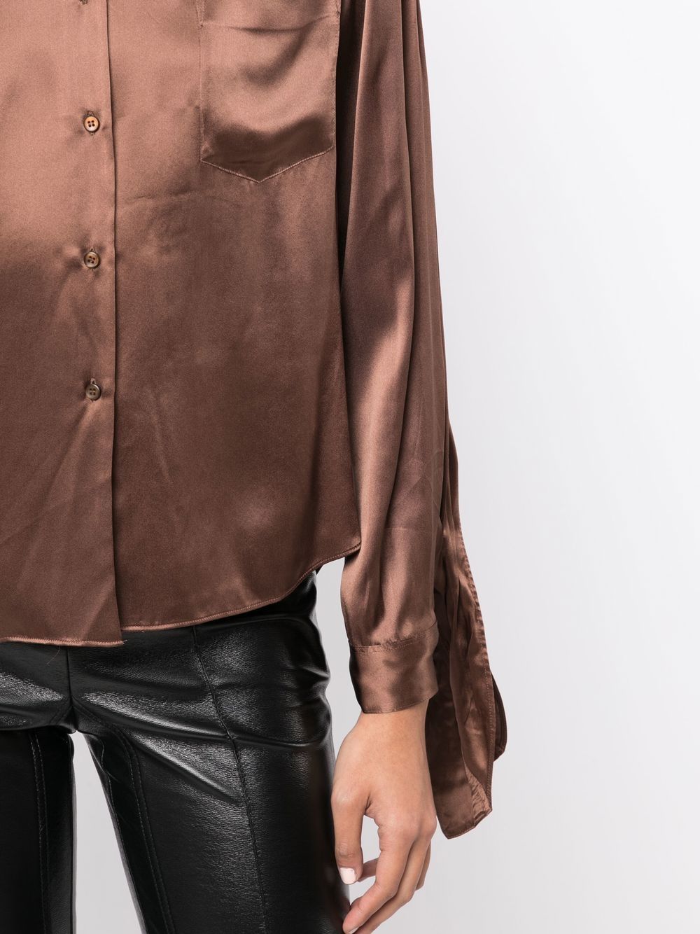 Shop Jnby Long-sleeve Silk Shirt In Brown