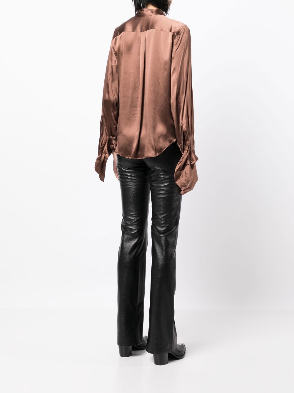 Shop Jnby Long-sleeve Silk Shirt In Brown