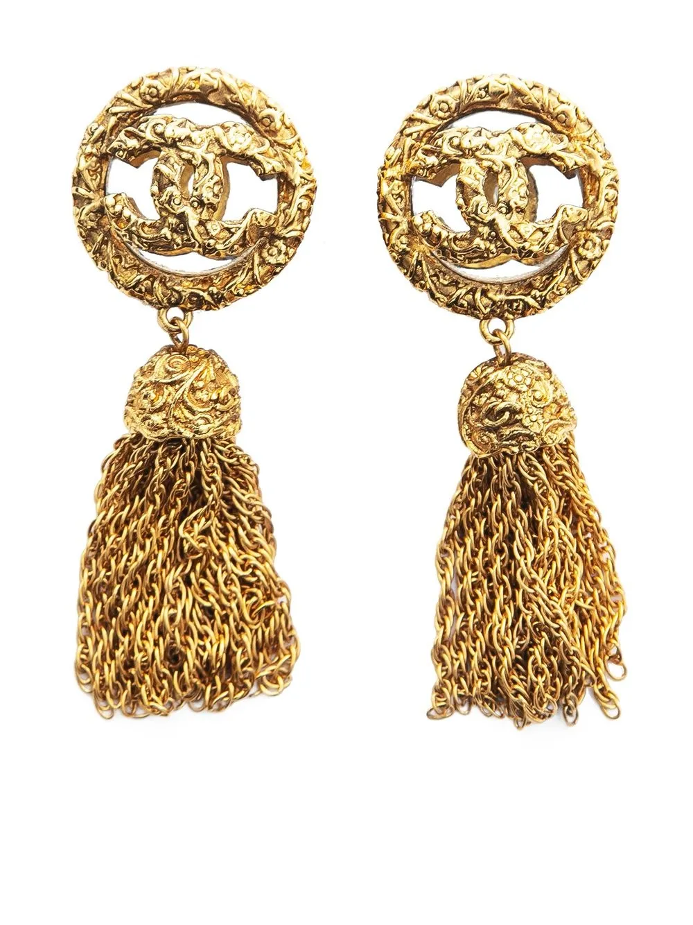 

CHANEL Pre-Owned 1993-1994 fringe logo clip-on earrings - Gold