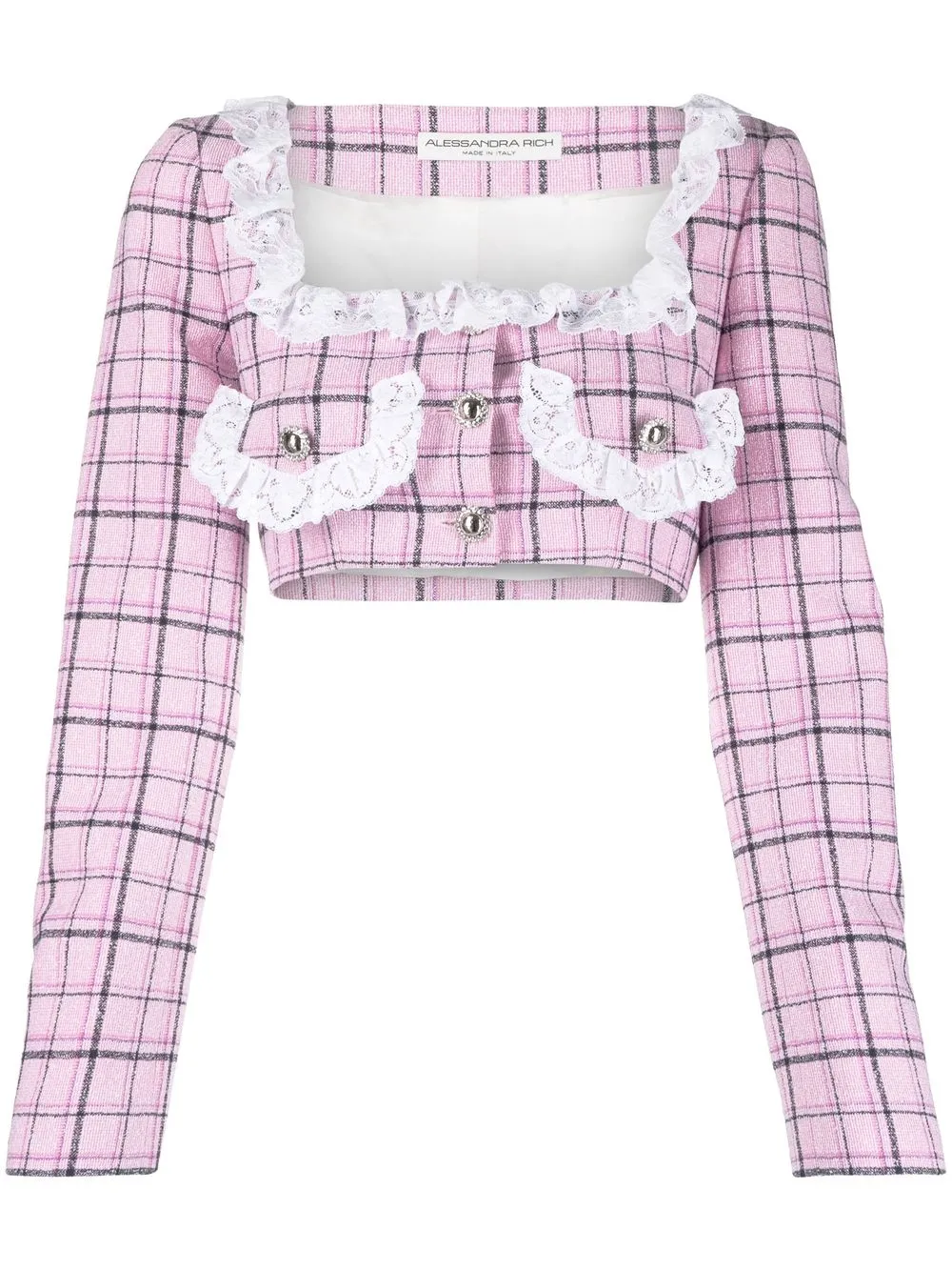 

Alessandra Rich checked cropped jacket - Pink