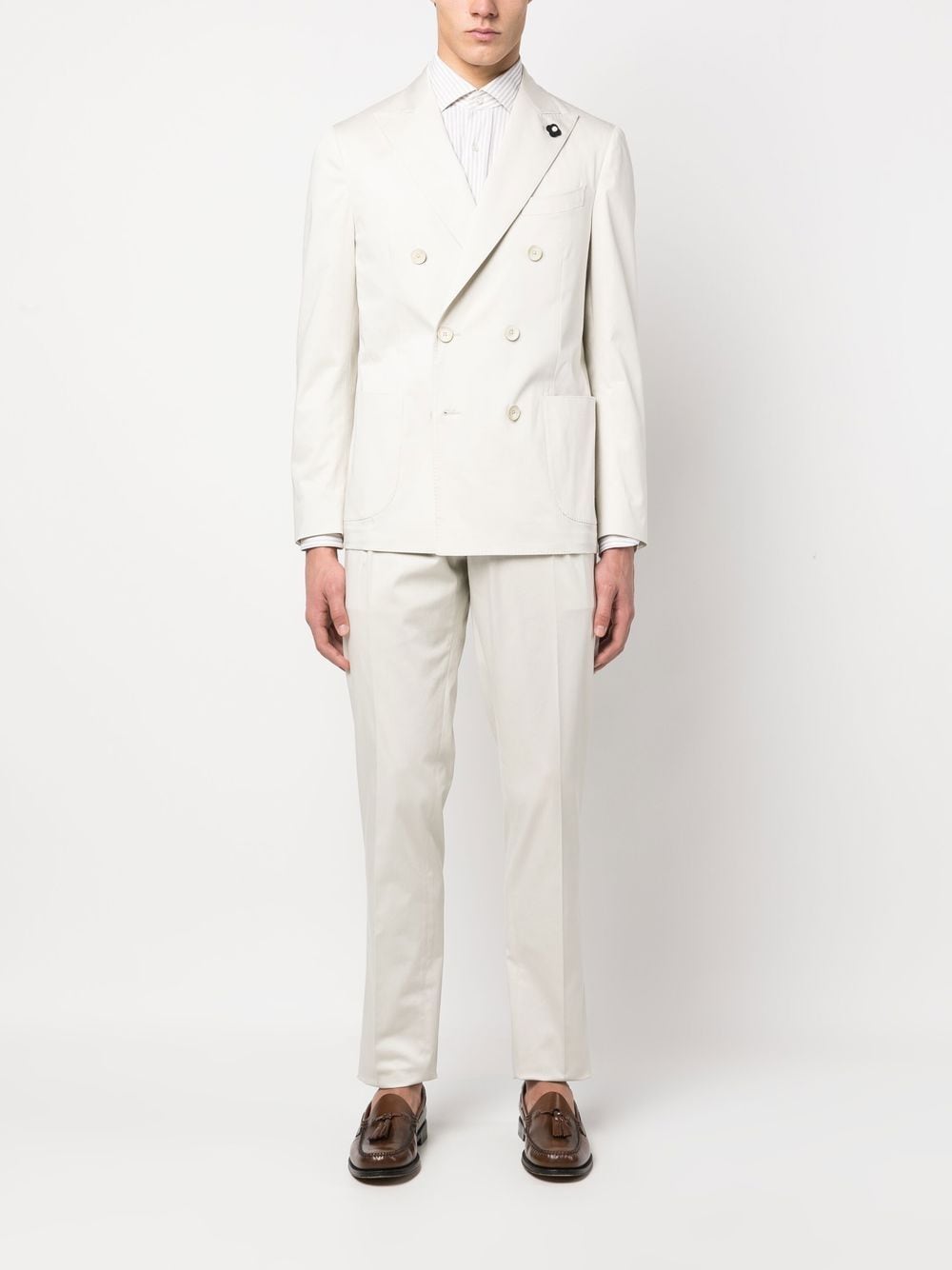 Shop Lardini Double-breasted Two-piece Suit In White