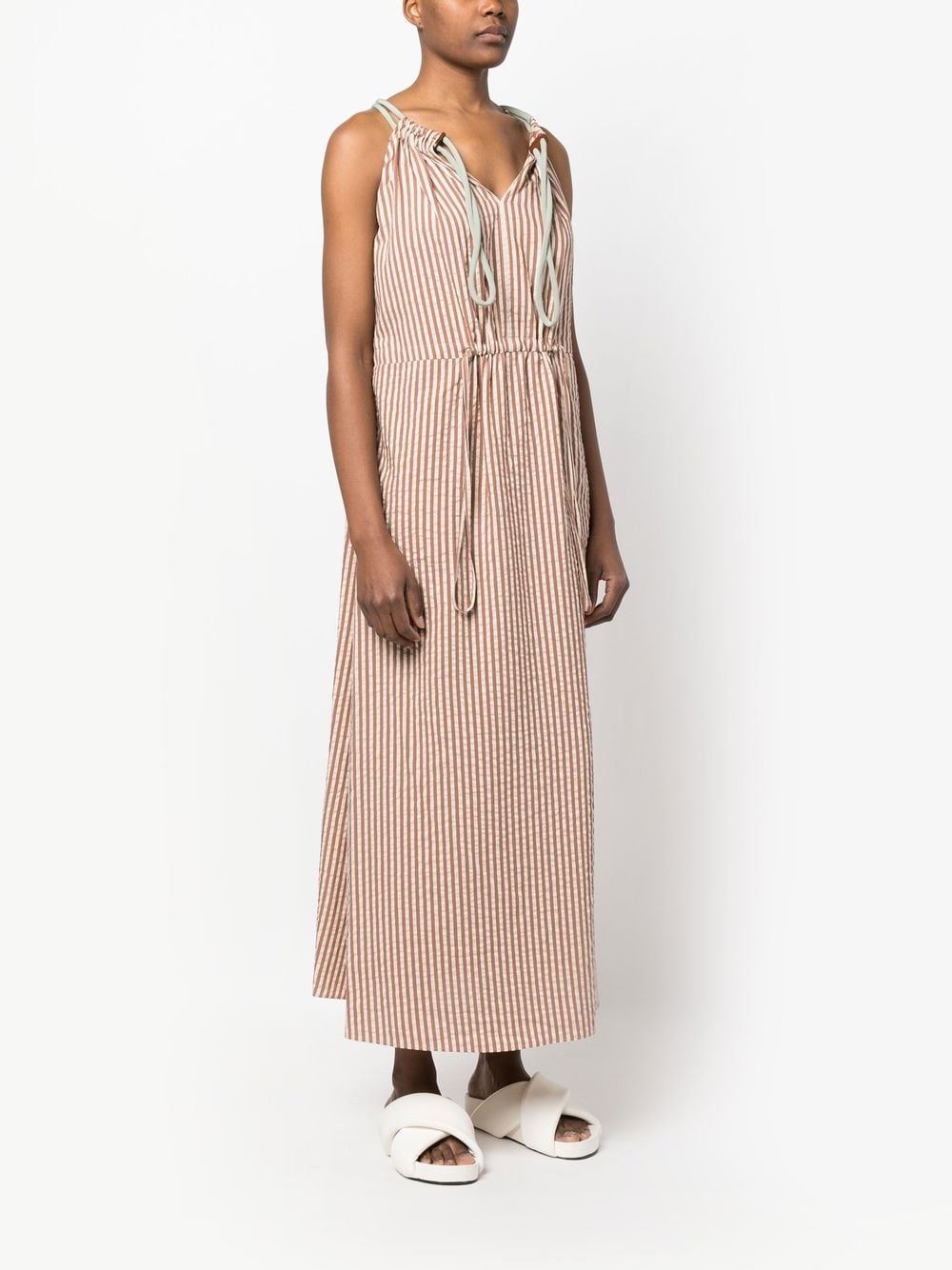 Shop Alysi Stripe-print Midi Dress In Brown