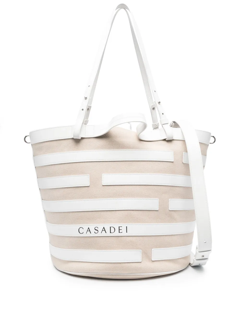 Casadei Stripe-pattern Leather Tote Bag In Nude