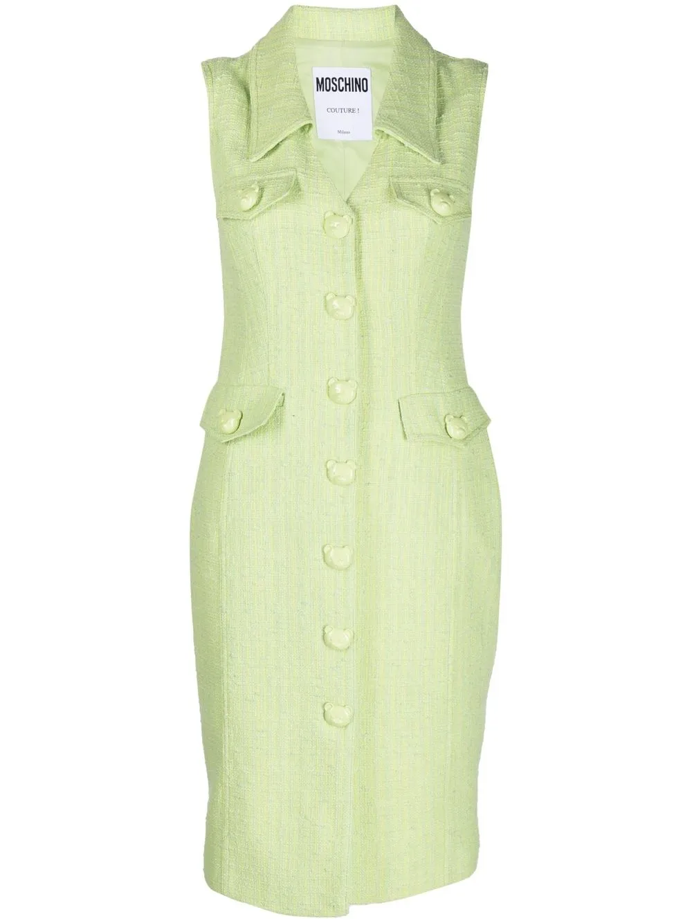 

Moschino Teddy Bear-button bouclé dress - Green