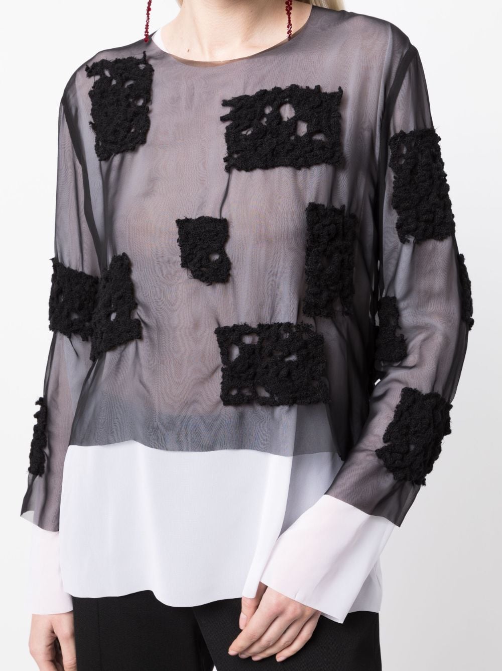 Shop Comme Des Garçons Crochet-knit Sheer Blouse In Black