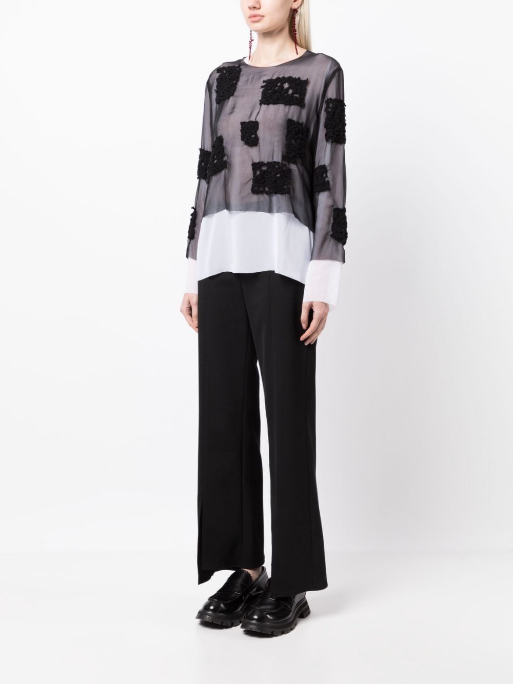 Shop Comme Des Garçons Crochet-knit Sheer Blouse In Black