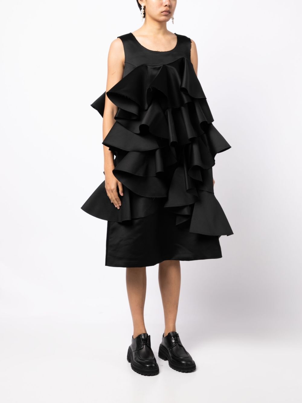 Shop Comme Des Garçons Ruffled Cotton Dress In Black