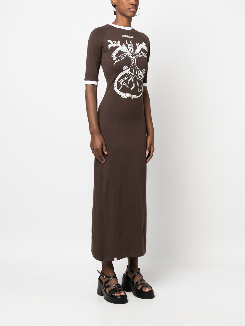 Shop Charles Jeffrey Loverboy Graphic-print Organic-cotton Dress In Braun