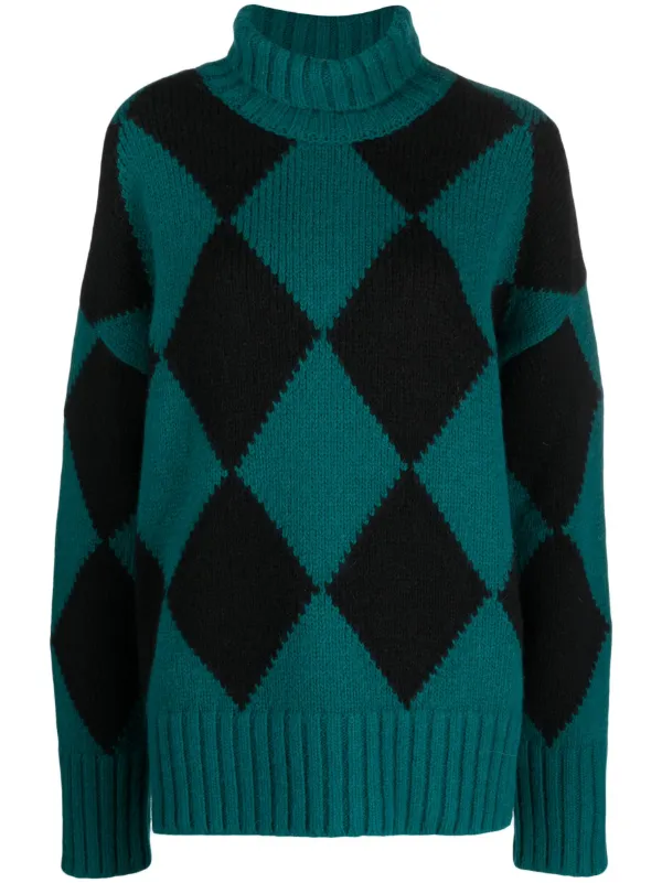 La DoubleJ Argyle Roll-neck Jumper in Green