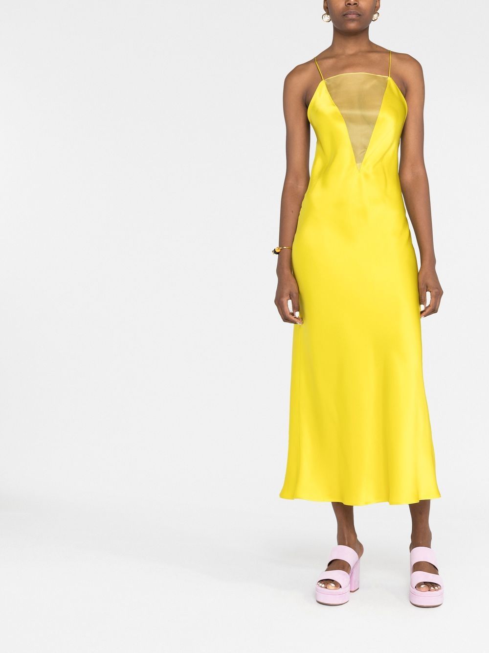 Stella Mccartney Sheer-panel Open-back Midi Dress In Yellow | ModeSens