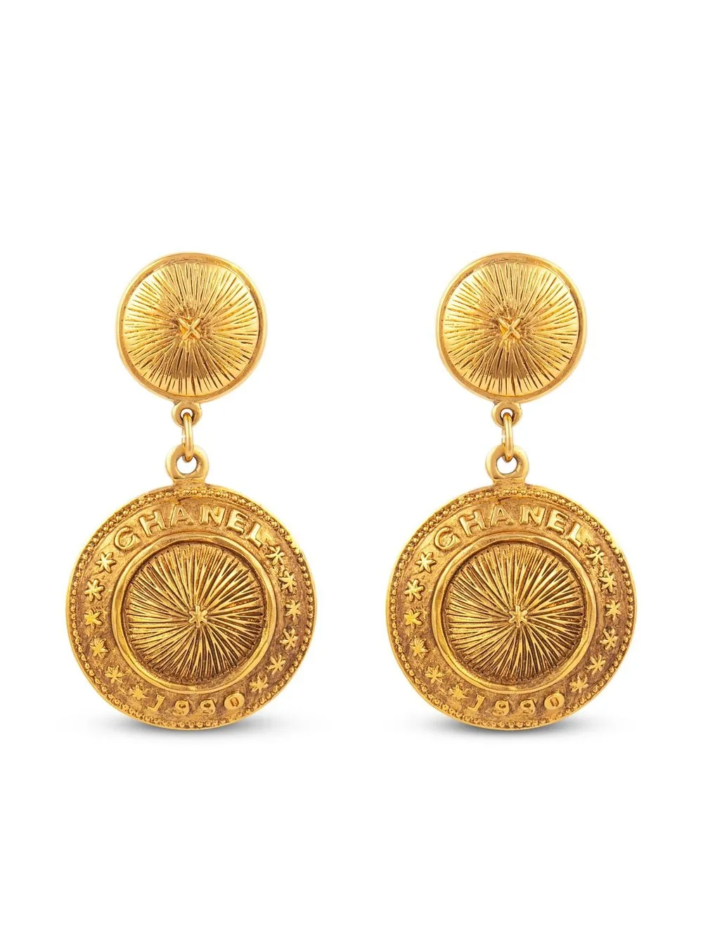 

CHANEL Pre-Owned 1990s logo lettering dangle clip-on earrings - Gold