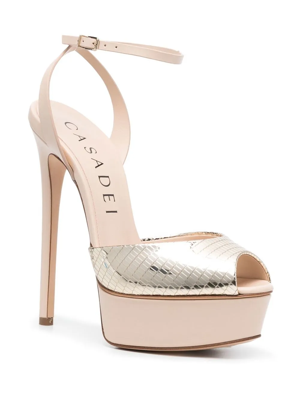 Casadei Flora C-Viper 140mm leather platform sandals - Beige