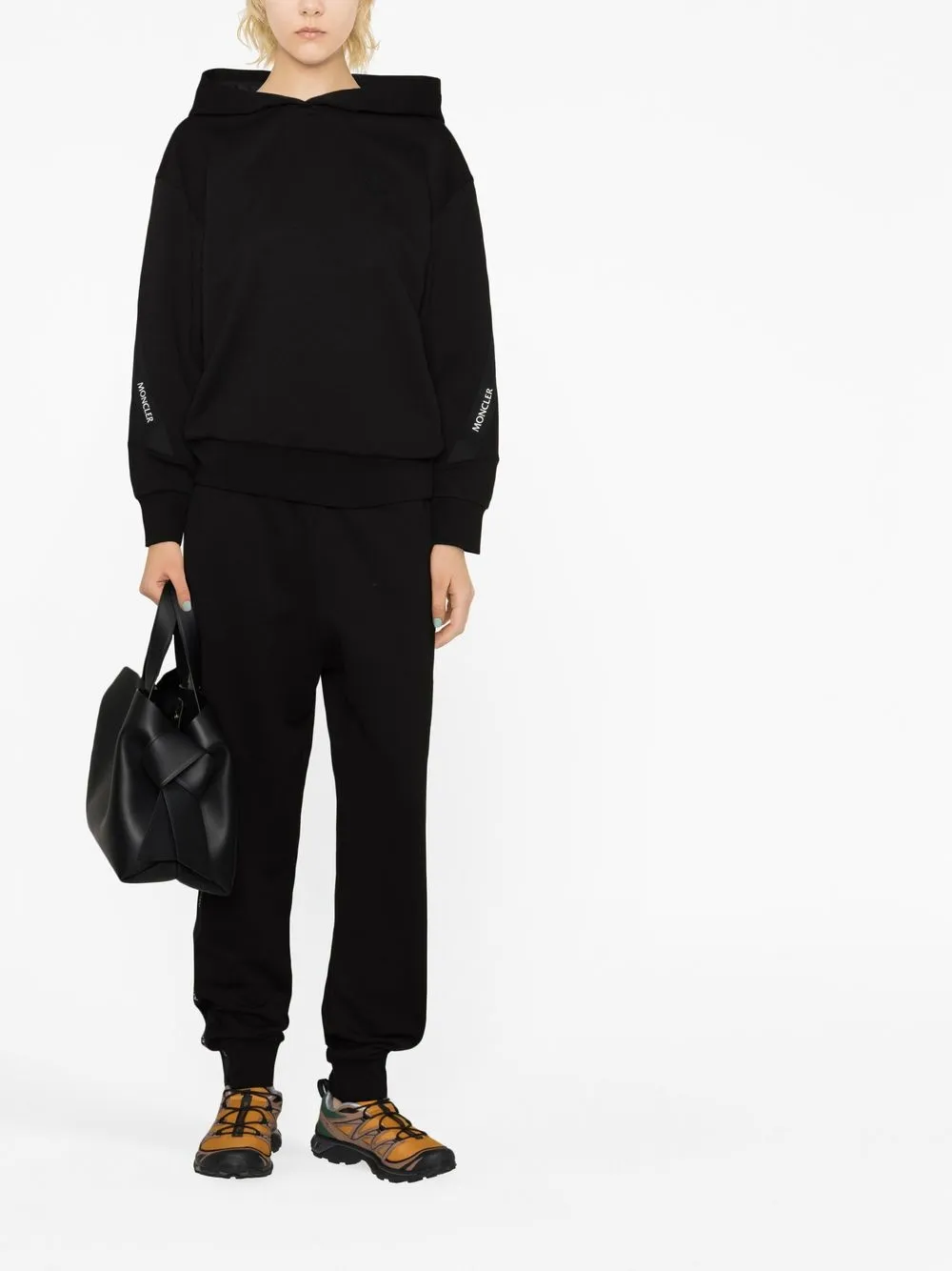Moncler Logo-stripe Cotton-fleece Hoodie In Black