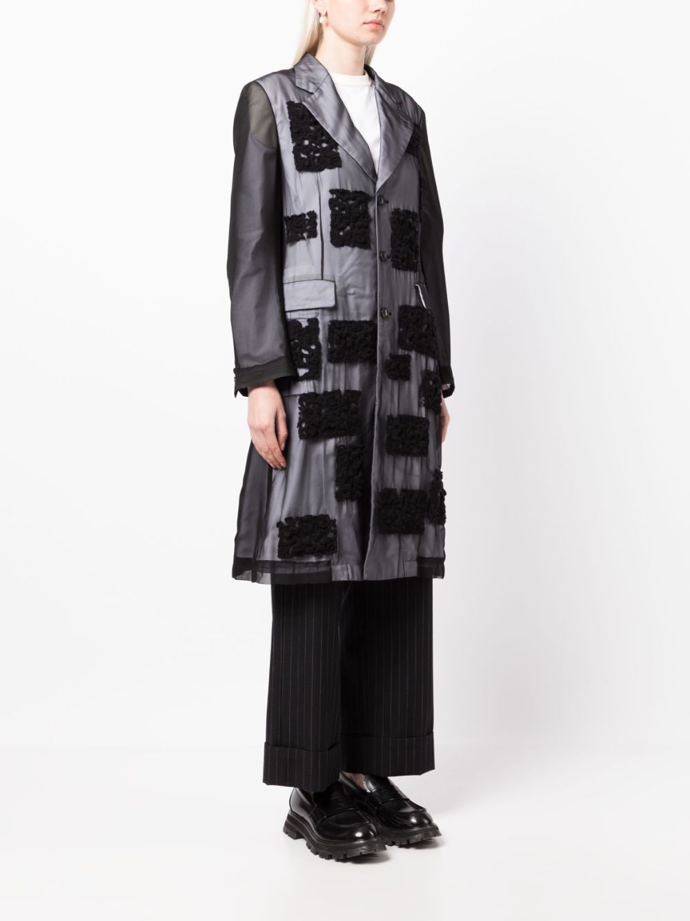 Shop Comme Des Garçons Crochet-overlay Single-breasted Coat In Black