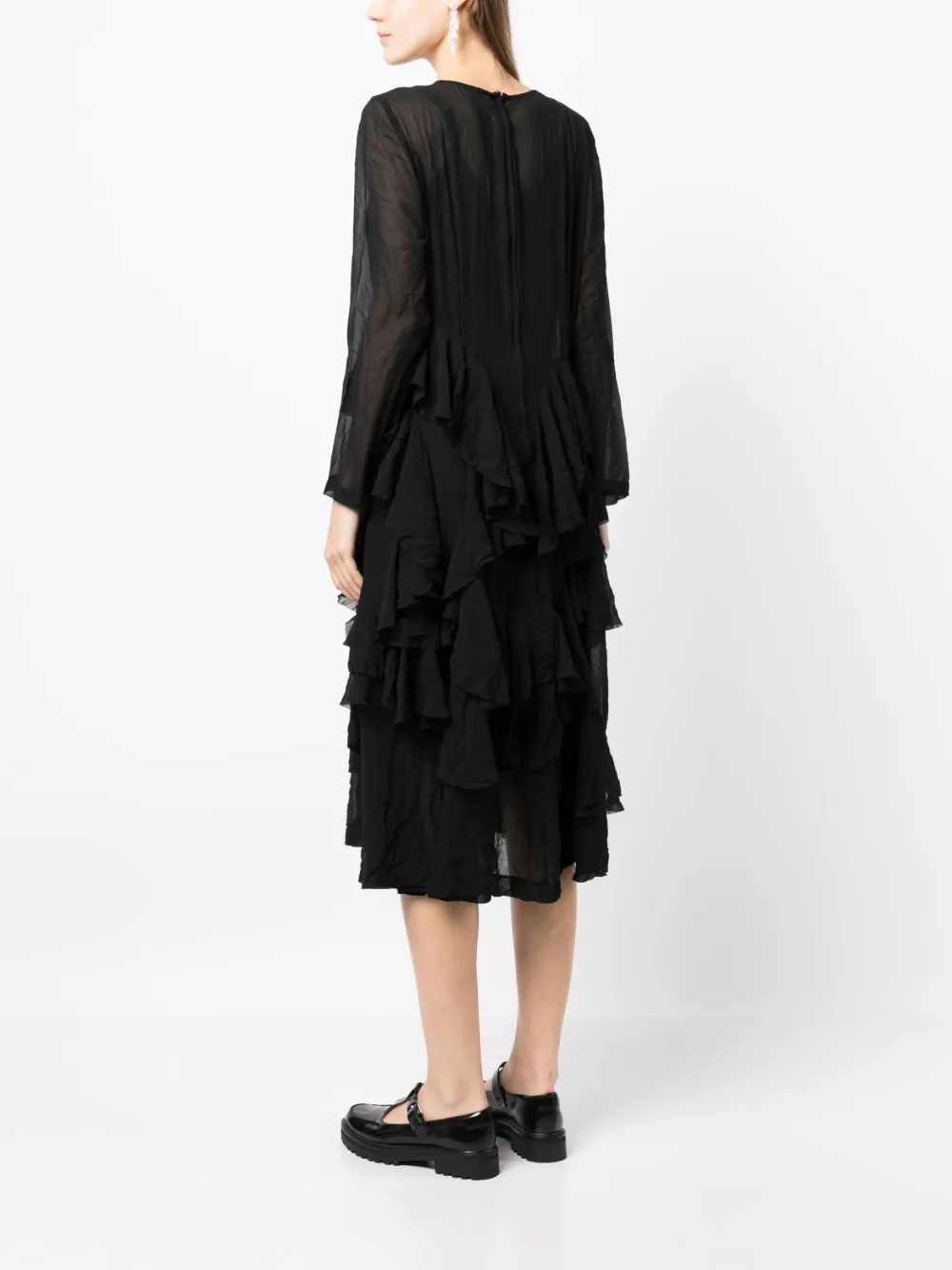 Comme Des Garçons Semi-sheer Tiered Midi Dress In Schwarz