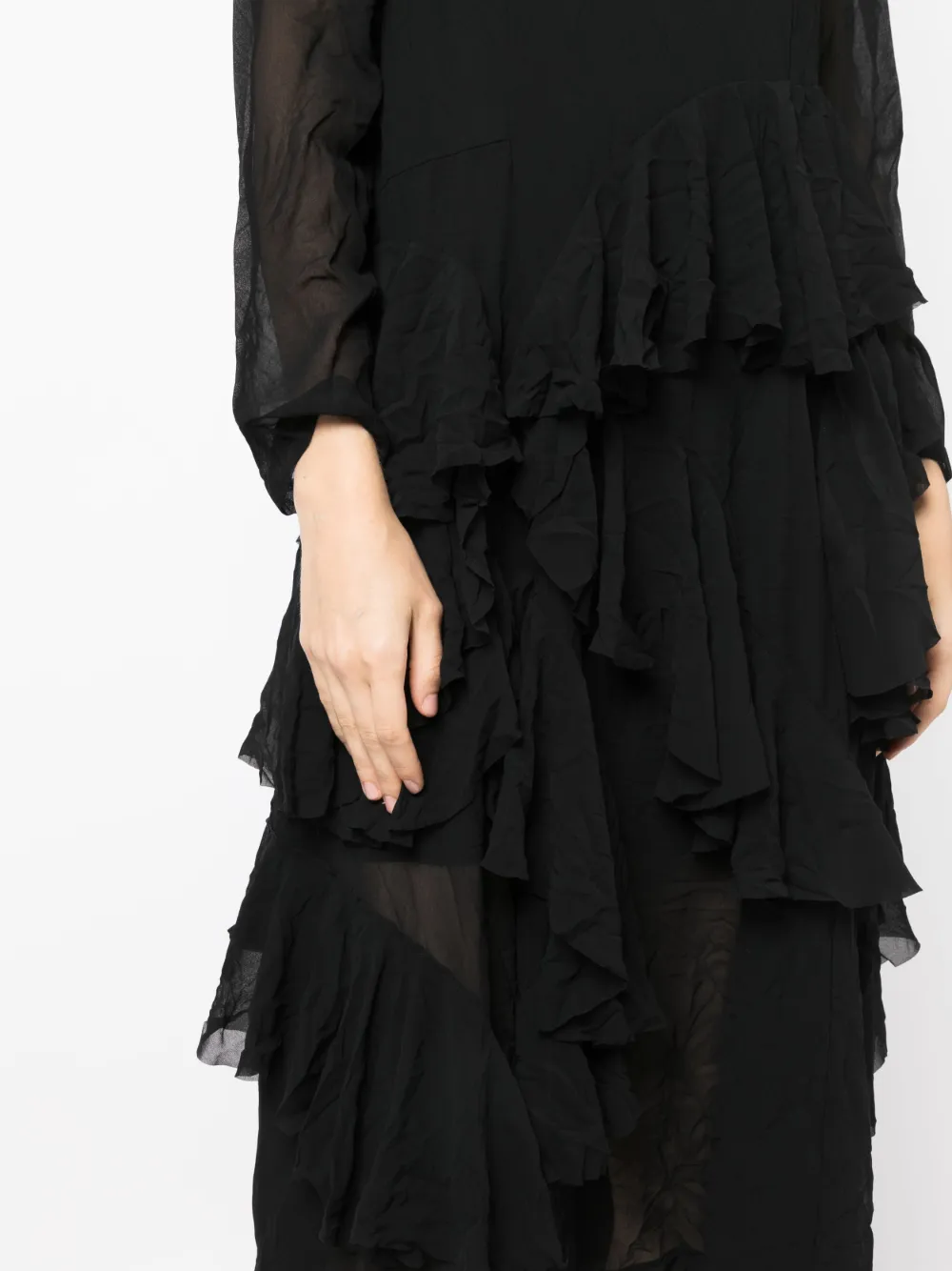 Comme Des Garçons Semi-sheer Tiered Midi Dress In Schwarz