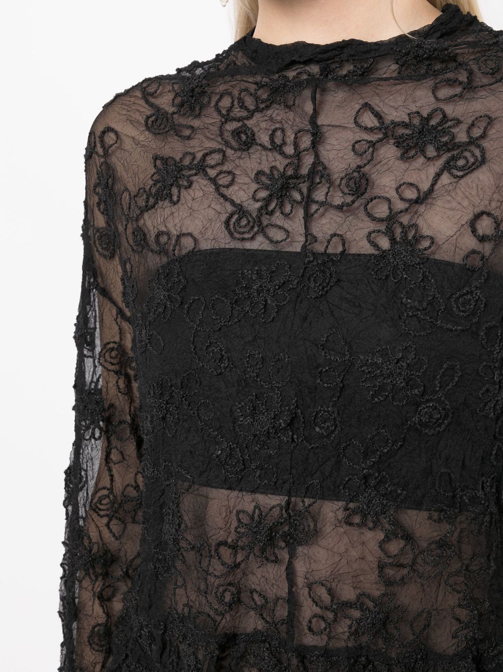 Shop Comme Des Garçons Comme Des Garçons Sheer Floral-embroidered Blouse In Schwarz