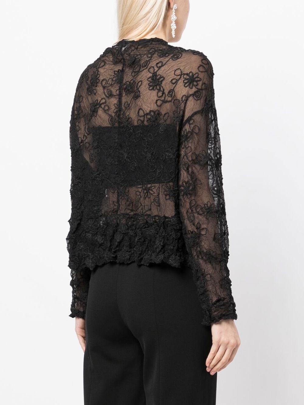 Shop Comme Des Garçons Comme Des Garçons Sheer Floral-embroidered Blouse In Schwarz