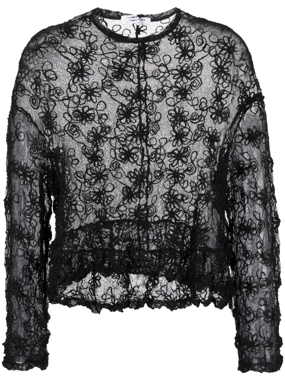 Shop Comme Des Garçons Comme Des Garçons Sheer Floral-embroidered Blouse In Schwarz