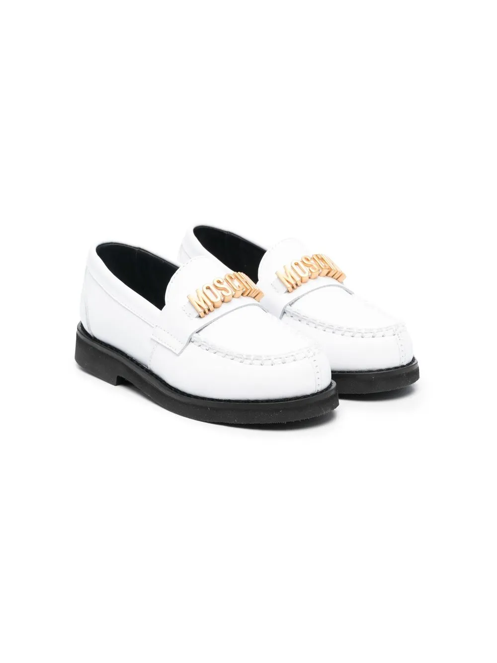 

Moschino Kids logo-plaque detail loafers - White