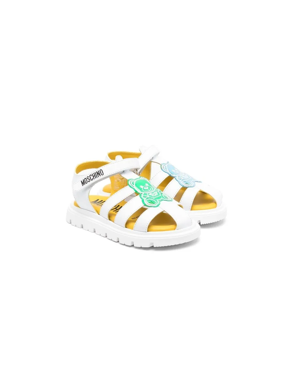 

Moschino Kids Teddy Bear-patch caged sandals - White