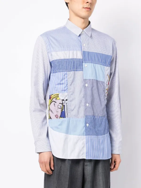 Junya Watanabe MAN Striped Patchwork Long Sleeve Shirt - Farfetch