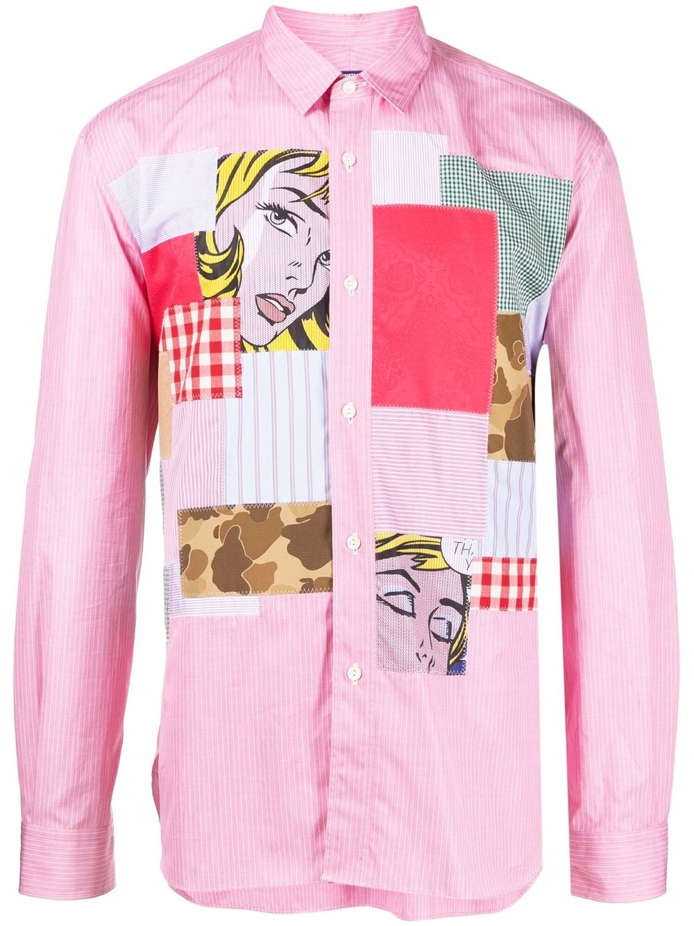 Shop Junya Watanabe Patchwork Long Sleeve Shirt In 粉色