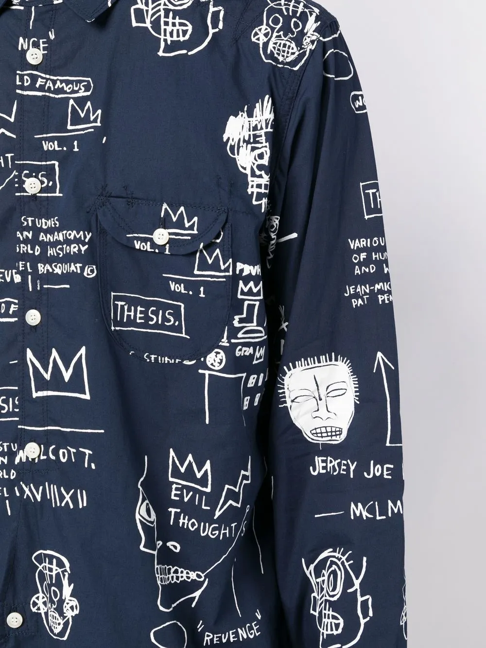 Shop Junya Watanabe Graphic-print Log-sleeved Shirt In Blue