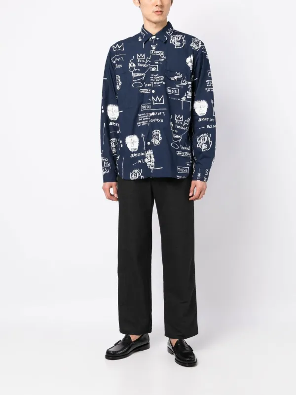 Junya Watanabe MAN graphic-print log-sleeved Shirt | Blue