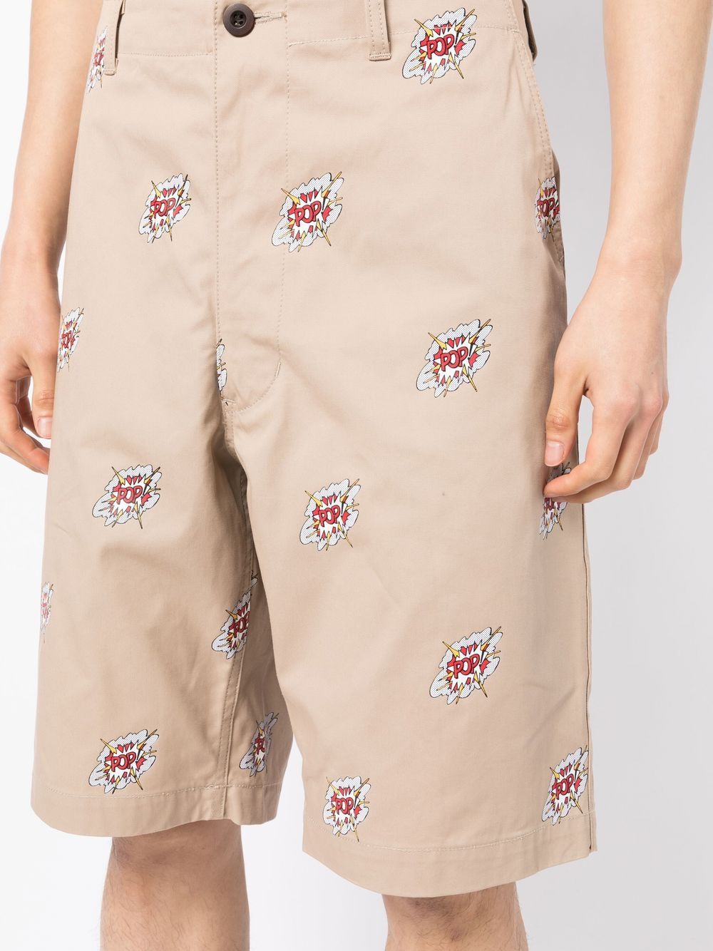 Shop Junya Watanabe Graphic-print Cotton Shorts In Neutrals