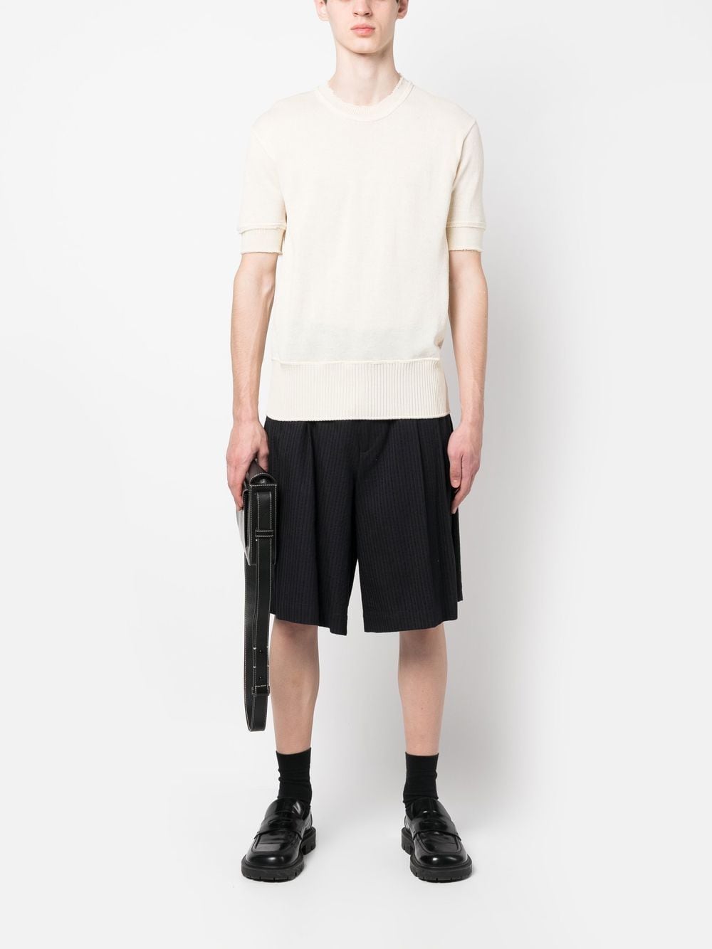 Shop Maison Margiela Ripped-edge Knitted T-shirt In Nude