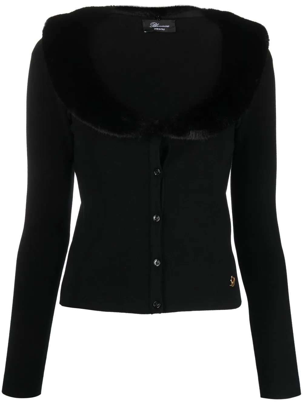 

Blumarine faux-fur collar knitted cardigan - Black